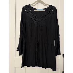 Solitaire Swim Crochet Cover-Up Dress Women Size M black Boho Beach Fairycore